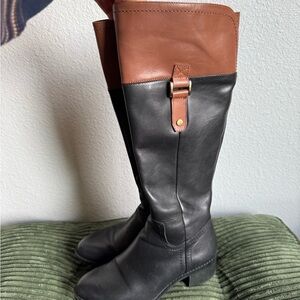 Franco Sarto Black and Brown Over the Knee Boots